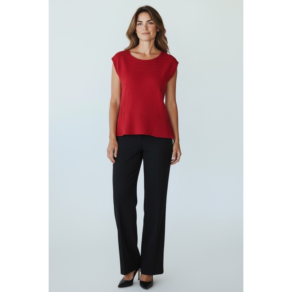Lafayette 148 New York Red Textured Knit Cap Sleeve Sweater Women's M